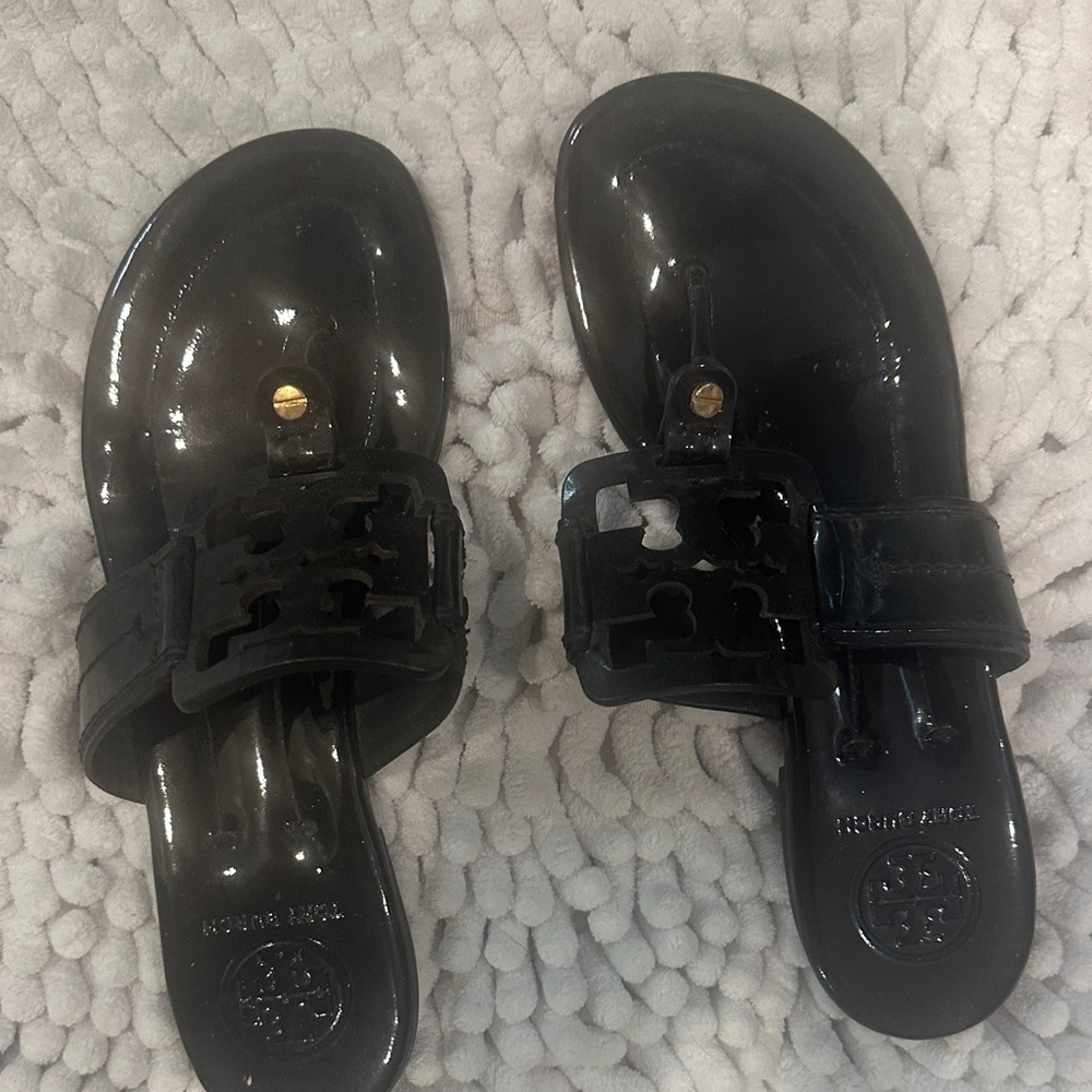 Tory Burch Black Gloss Logo Jelly Slide Sandals